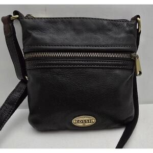 Fossil Crossbody Bag Black Soft Leather Mini Explorer Authentic